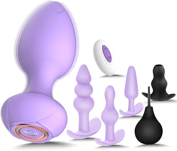 Sex Toys Butt Anal Plug - 6 Pack Training Kit Set Silicone Vibrating Butt Plug with Remote Control