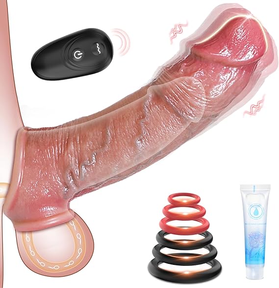 Sex Toys Vibrator Penis Sleeve - Male Sex Toys for Men Penis Extender Dildo Vibrating Cock Ring Sleeve 10 Mode Remote Control