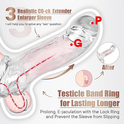 Penis Sleeve Extender Sex Toy for Men Cock Sleeve, 3 Sizes Pennis Extender Ultra-Soft Silicone, Adult Sex Toys & Games Sexuales Penis Extension Time for Male Sex Toy Pleasure Tools Couples Sex Toys