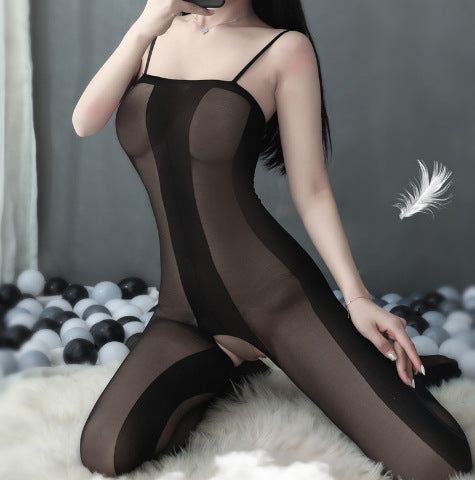 Transparent Sexy Seduction One-piece Garter Belt Stockings Mesh Bodysuit