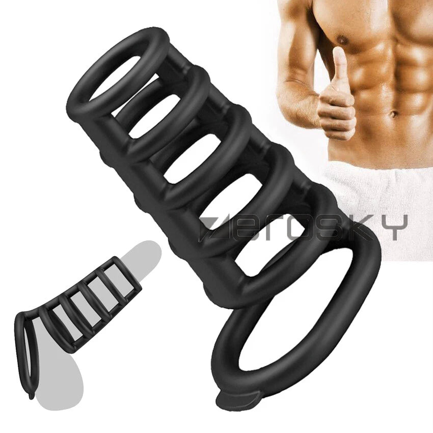 Penis Extender Enlarger Sleeve Ring Reusable Condom Delay Ejaculation for Men